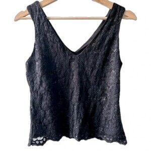 Vintage White House Black Market black lace v-neck sleeveless top medium Y2K